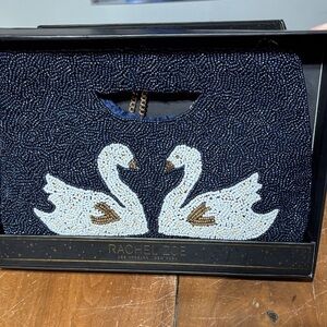 Rachel Zoe Navy Beaded Swan Clutch/Shoulder Bag